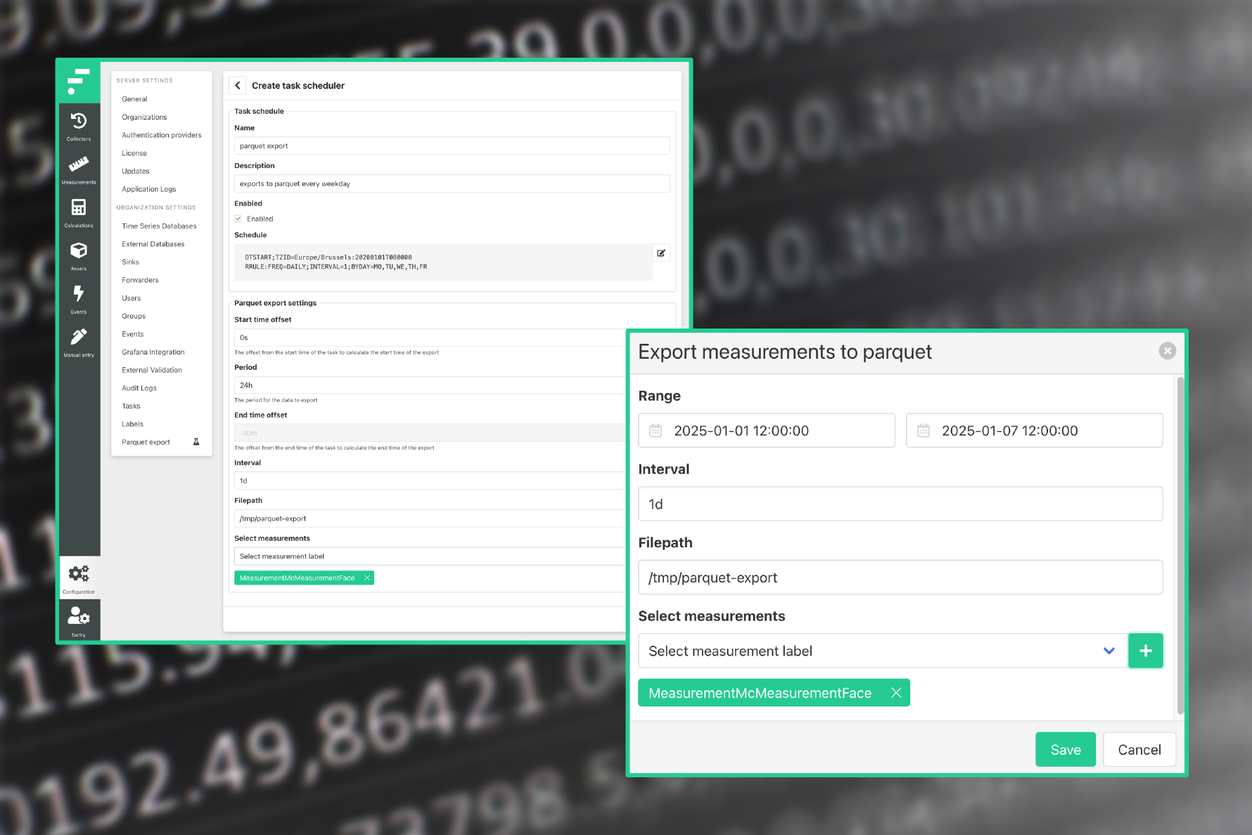 Parquet exports in Factry Historian v7.2 release